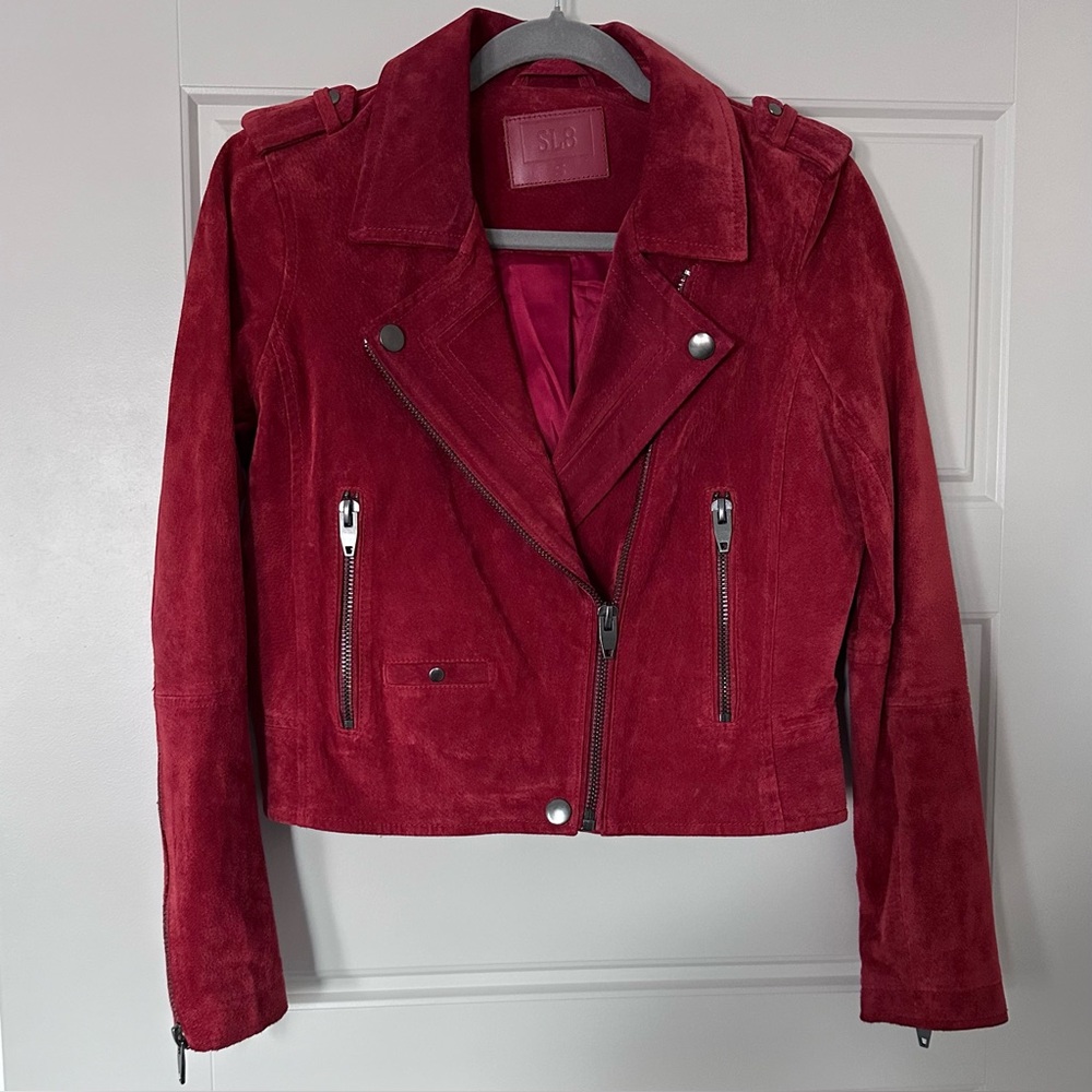 BLANKNYC Genuine Red Suede Cropped Moto Women's Jacket